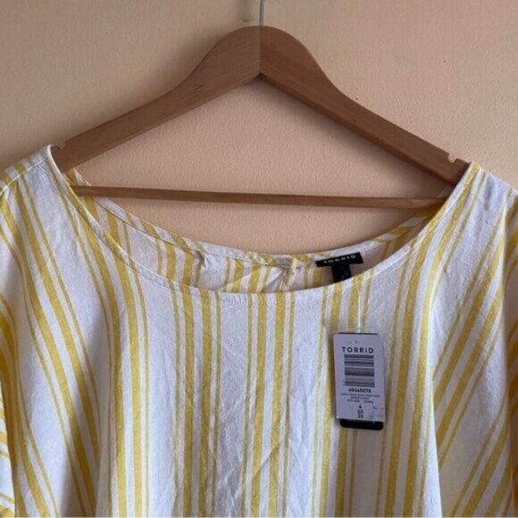 Torrid 2022 Cross Back Top Woman 4 Linen Blend Stripped Coastal Preppy Boxy NEW - Picture 5 of 16